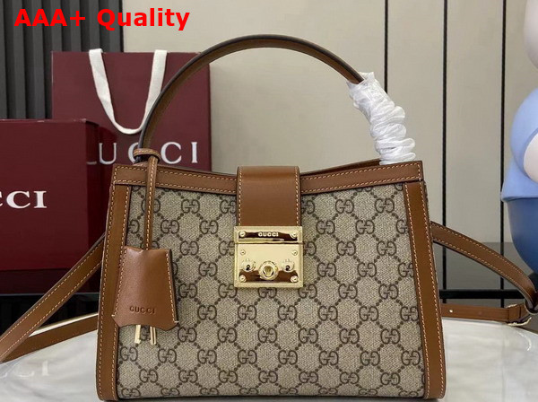 Gucci Padlock Medium Top Handle Bag in Beige and Dark Brown GG Monogram Coated Fabric 838992 Replica