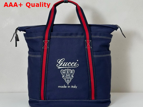 Gucci Printed Canvas Large Tote Bag in Dark Blue Canvas 816863 Replica