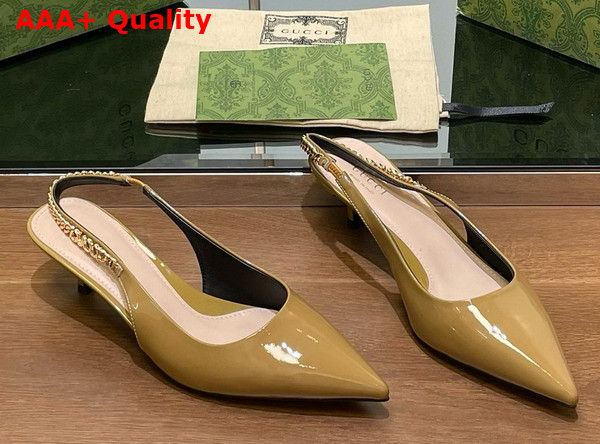 Gucci Signoria Slingback Pump in Beige Patent Leather 783832 Replica