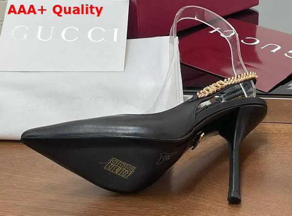 Gucci Signoria Slingback Pump in Black Leather 813001 Replica