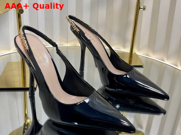 Gucci Signoria Slingback Pump in Black Patent Leather 783821 Replica