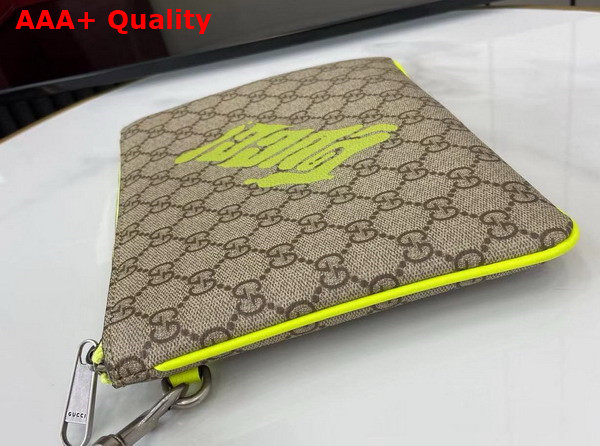 Gucci Small Pouch with Print Beige and Dark Brown GG Monogram Coated Fabric with Acid Green Leather Trim 838753 Replica