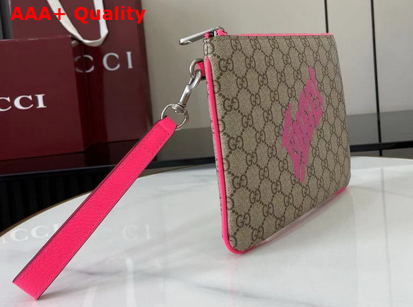 Gucci Small Pouch with Print Beige and Dark Brown GG Monogram Coated Fabric with Bright Pink Leather Trim 838753 Replica