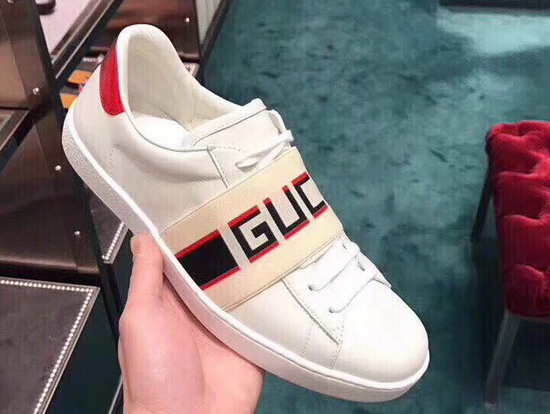 Gucci Stripe Leather Sneaker in White Leather