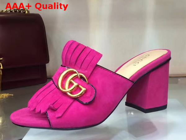 Gucci Suede Mid Heel Slide Hot Pink Replica