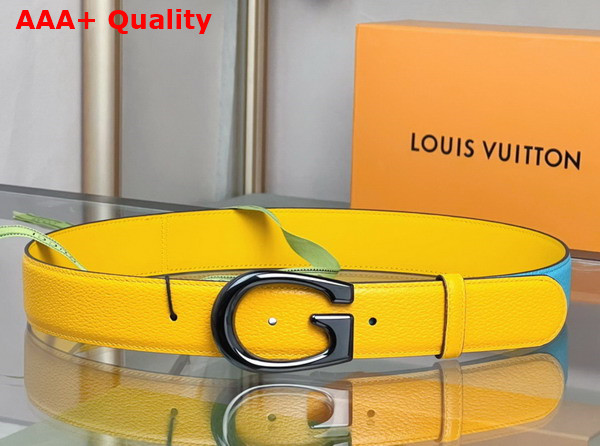 Gucci Two Tone Belt with G Buckle Yellow and Dusty Blue Leather 709954 Replica