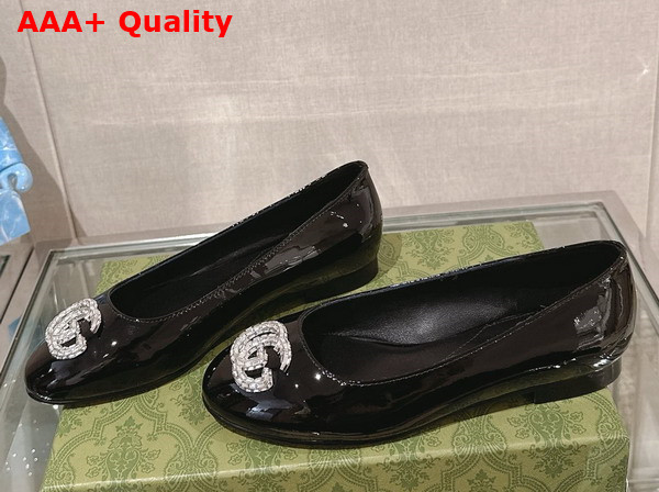 Gucci Womens Ballet Flat with Double G in Black Patent Leather Replica