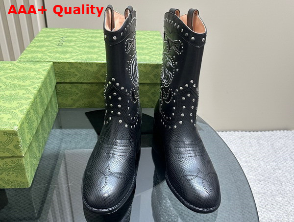 Gucci Womens Boot with Double G and Studs Brown Lizard Print Leather 750508 Replica