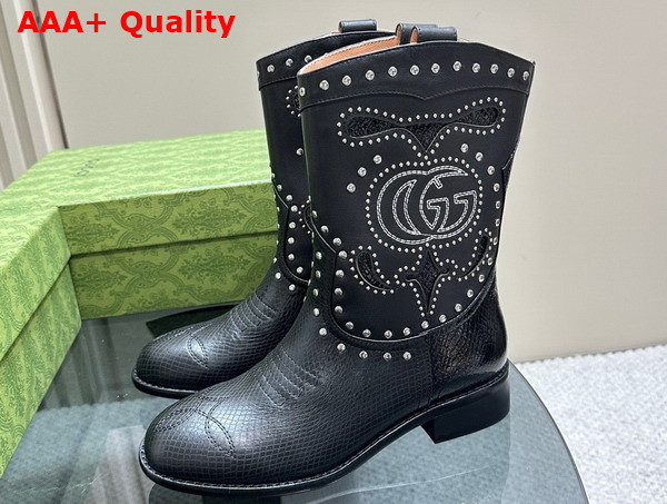 Gucci Womens Boot with Double G and Studs Brown Lizard Print Leather 750508 Replica