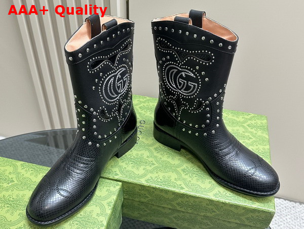 Gucci Womens Boot with Double G and Studs Brown Lizard Print Leather 750508 Replica