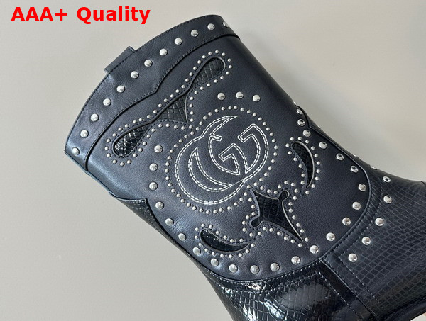 Gucci Womens Boot with Double G and Studs Brown Lizard Print Leather 750508 Replica
