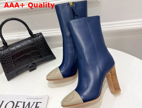 Gucci Womens Boot with Interlocking G Blue Leather with Oatmeal Tip 658946 Replica