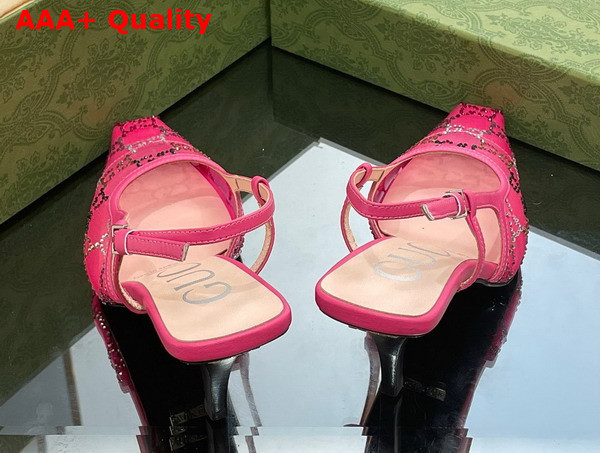 Gucci Womens GG Slingback Pump Pink Mesh with Multicolor GG Crystals 751770 Replica
