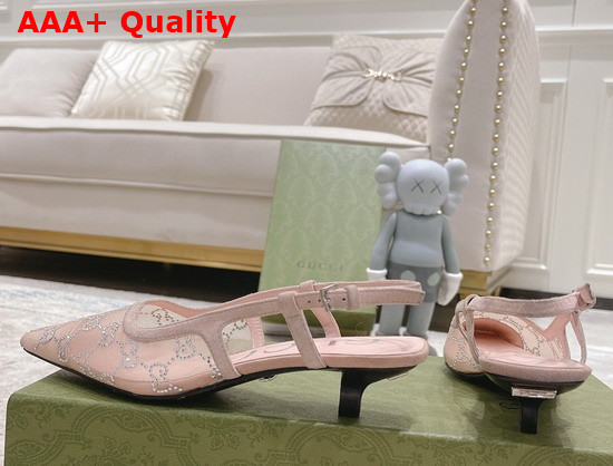 Gucci Womens GG Slingback Pump Rose Beige Mesh with GG Crystals 674668 Replica
