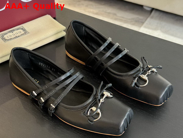 Gucci Womens Gucci Horsebit Ballet Flat in Black Leather 814318 Replica