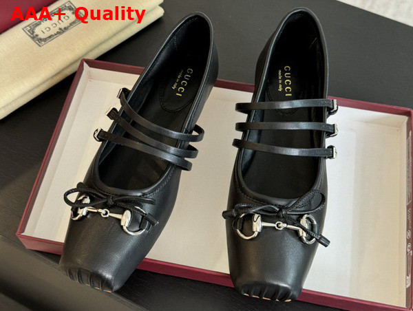 Gucci Womens Gucci Horsebit Ballet Flat in Black Leather 814318 Replica