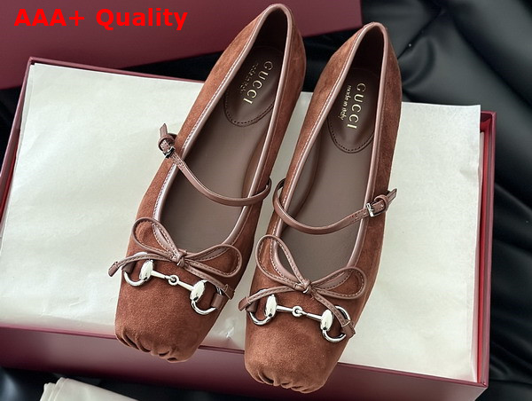 Gucci Womens Gucci Horsebit Ballet Flat in Brown Suede 814413 Replica