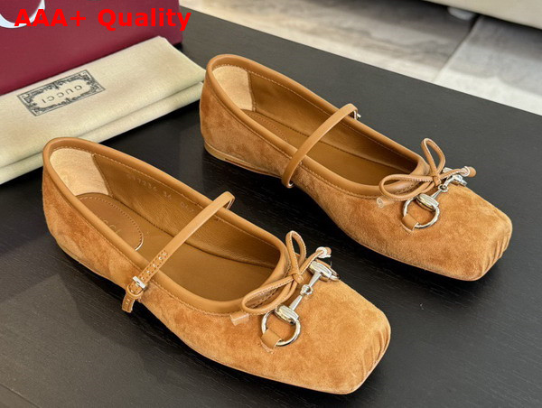 Gucci Womens Gucci Horsebit Ballet Flat in Light Brown Suede 814413 Replica