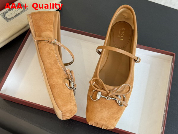 Gucci Womens Gucci Horsebit Ballet Flat in Light Brown Suede 814413 Replica