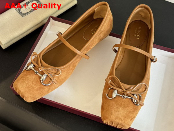 Gucci Womens Gucci Horsebit Ballet Flat in Light Brown Suede 814413 Replica