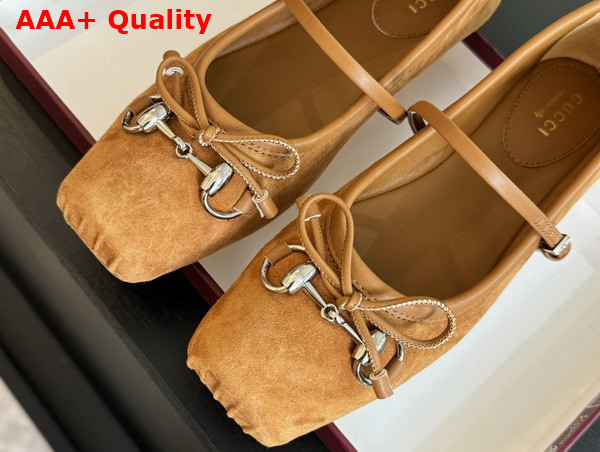 Gucci Womens Gucci Horsebit Ballet Flat in Light Brown Suede 814413 Replica