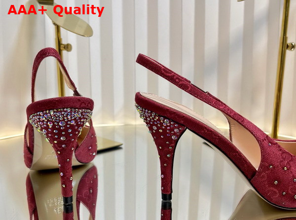 Gucci Womens Horsebit Pump in Rosso Ancora Red GG Canvas with Multi Dimension Crystals Details 812176 Replica