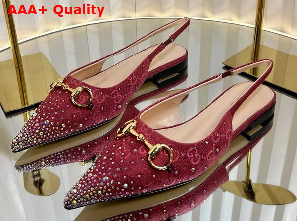 Gucci Womens Horsebit Pump in Rosso Ancora Red GG Canvas with Multi Dimension Crystals Details 812176 Replica