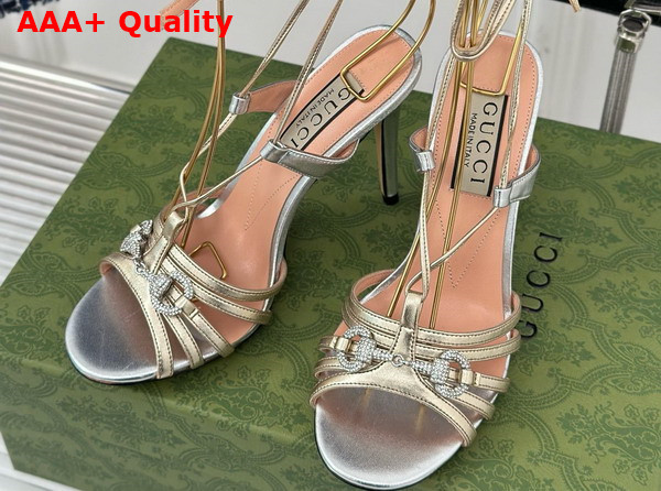 Gucci Womens Horsebit Sandal in Metallic Silver and Gold Leather 771596 Replica