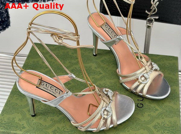 Gucci Womens Horsebit Sandal in Metallic Silver and Gold Leather 771596 Replica