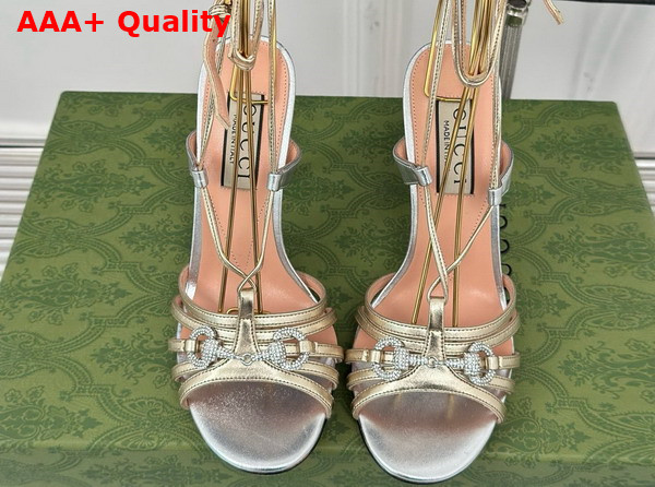 Gucci Womens Horsebit Sandal in Metallic Silver and Gold Leather 771596 Replica