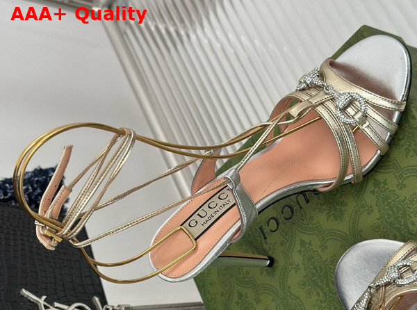 Gucci Womens Horsebit Sandal in Metallic Silver and Gold Leather 771596 Replica