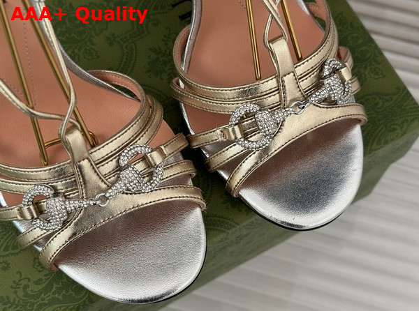 Gucci Womens Horsebit Sandal in Metallic Silver and Gold Leather 771596 Replica