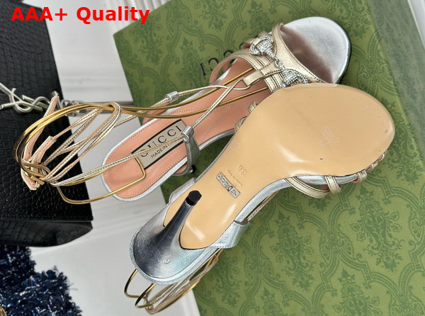 Gucci Womens Horsebit Sandal in Metallic Silver and Gold Leather 771596 Replica