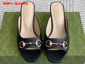 Gucci Womens Horsebit Slide in Black Leather 816607 Replica