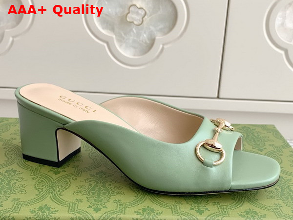 Gucci Womens Horsebit Slide in Sage Green Leather 816607 Replica