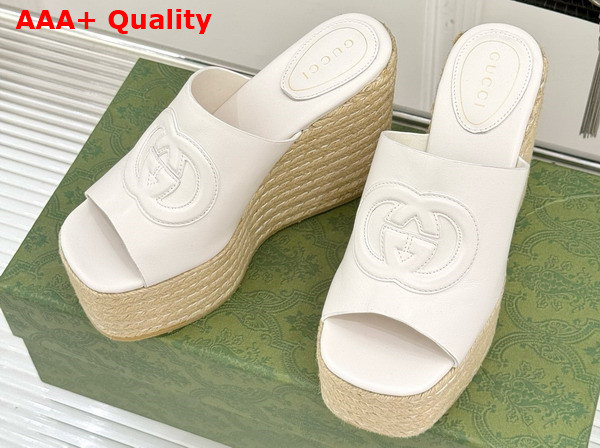 Gucci Womens Interlocking G Sandal in Ivory Leather 817212 Replica