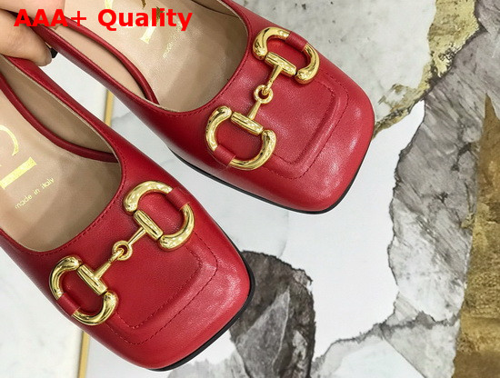 Gucci Womens Mid Heel Pump with Horsebit Red Leather 643886 Replica