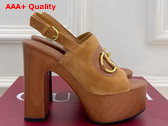 Gucci Womens Platform Sandal with Horsebit in Brown Suede 834420 Replica