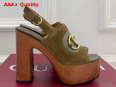 Gucci Womens Platform Sandal with Horsebit in Light Green Suede 834420 Replica