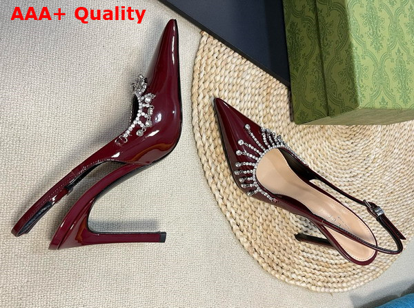 Gucci Womens Pump with Crystal Chain Rosso Ancora Red Patent Leather 805306 Replica