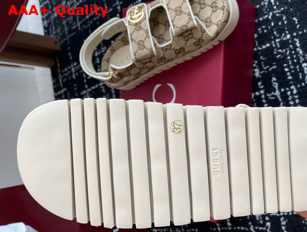 Gucci Womens Sandal with Double G Beige and Dark Brown GG Canvas 816630 Replica