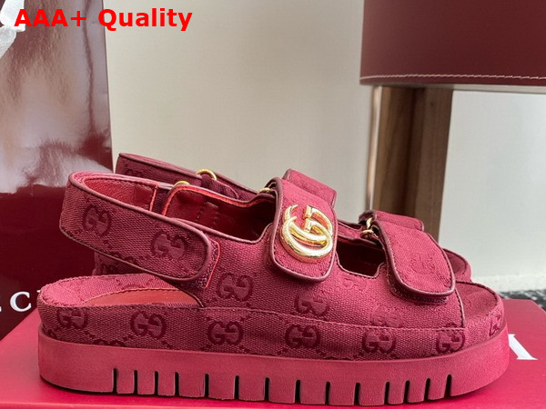 Gucci Womens Sandal with Double G Rosso Ancora Red GG Canvas 816630 Replica
