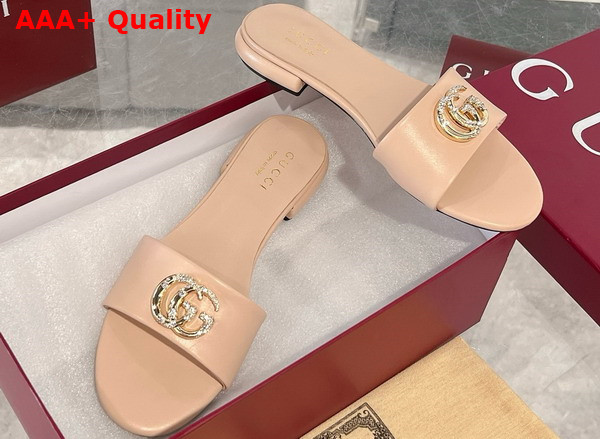 Gucci Womens Slide Sandal with Double G Light Pink Leather Replica