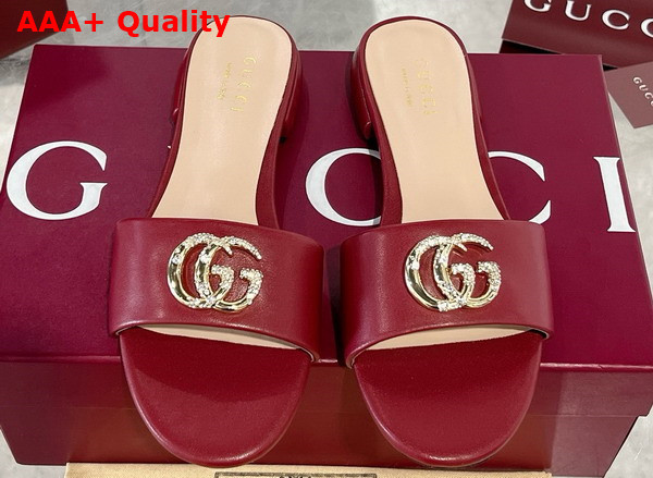 Gucci Womens Slide Sandal with Double G Red Leather Replica
