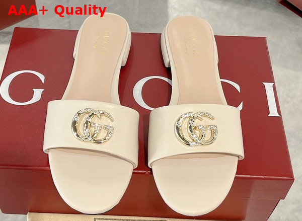 Gucci Womens Slide Sandal with Double G White Leather Replica