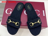 Gucci Womens Slide Sandal with Horsebit Black GG Canvas 835828 Replica
