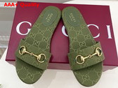 Gucci Womens Slide Sandal with Horsebit Green GG Canvas 835828 Replica