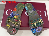 Gucci Womens Slide Sandal with Horsebit Green and Multicolor Canvas with Floral Print 835828 Replica