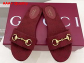 Gucci Womens Slide Sandal with Horsebit Rosso Ancora Red GG Canvas 835828 Replica