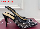 Gucci Womens Slingback Pump in Black Mesh with GG Crystals Replica